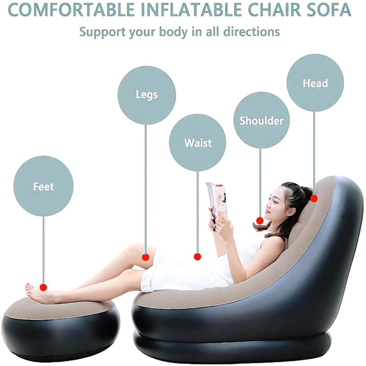 Inflatable Sofa Set Comfortable Air Sofa Chair with Footstool & Pump for Indoor & Outdoor Use