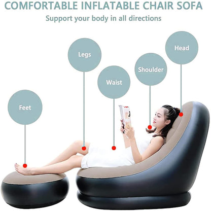 Inflatable Sofa Set Comfortable Air Sofa Chair with Footstool & Pump for Indoor & Outdoor Use